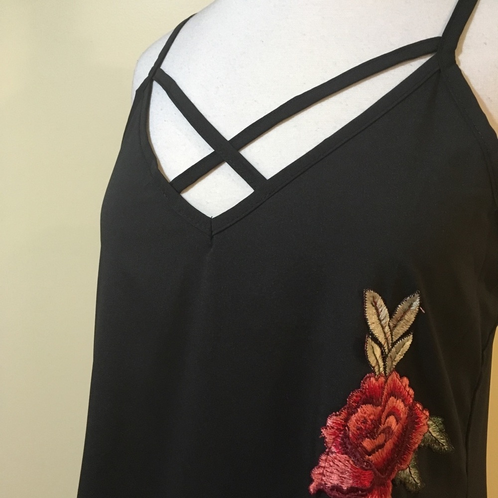 Cross Front Rose Floral Embroidered Cami Dress - Picture 6 of 7
